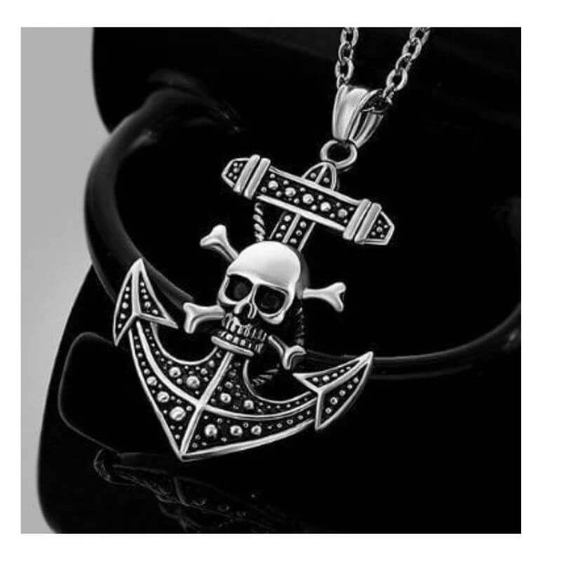 Collier Pirate - Ancre Tête De Mort 3 Collier Pirate - Ancre Tête De Mort